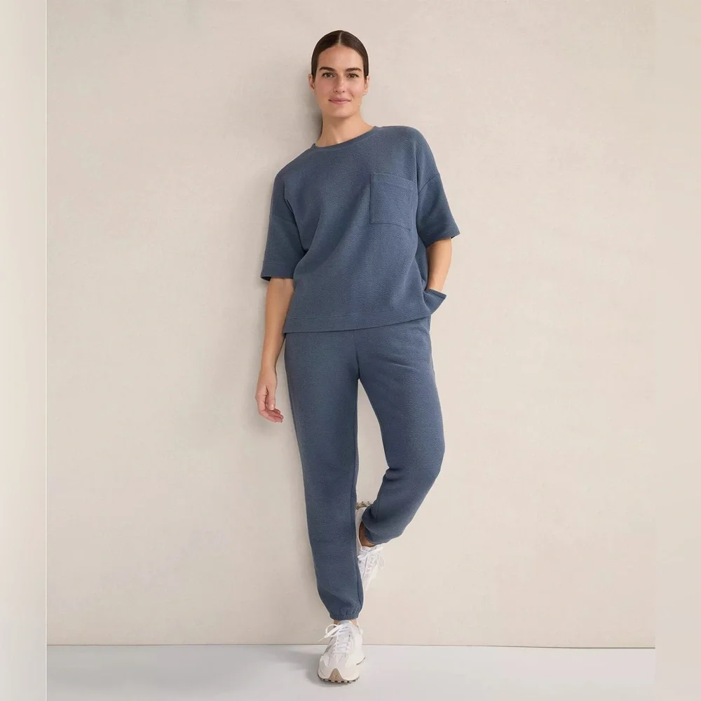 Haven Well Within COTTON BLEND TEXTURED CREWNECK TEE Inidigo Blue Size Mesdiun - Picture 6 of 10